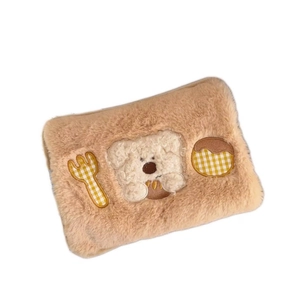 Cute brown plush electric hot water bag with puppy embroidery and soft charging cover