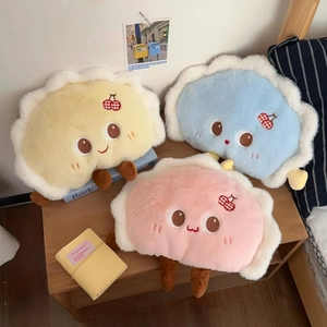 Cloud-shaped plush pillows in yellow, blue and pink with cute embroidery and patterns