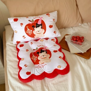 Macro detail of cute cartoon bear and cat print on thick cotton cushion fabric