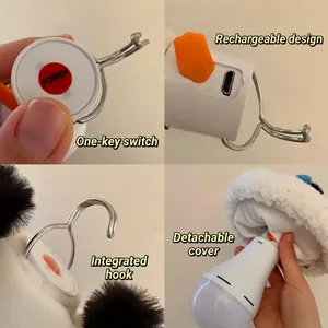 Cartoon plush LED night light with 9W rechargeable bulb and hanging metal hook for bedroom