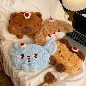 Plush cartoon animal electric hot water bags with soft coral fleece and cherry detail