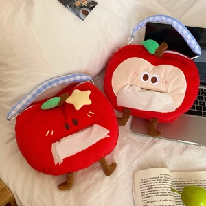 Creative Apple Shaped Plush Tissue Cover Cartoon Fruit Hanging Tissue Holder For Car Home Desktop Dormitory