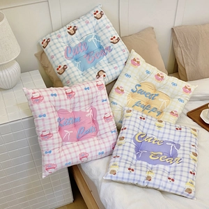 Square Chair Seat Cushion Plush Soft Plaid Print Quilted Pad For Office Home Dormitory Cute Cartoon Aesthetic