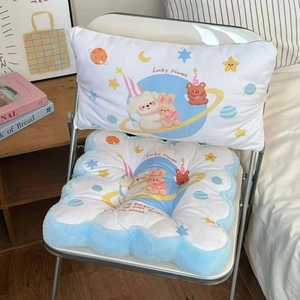 Close-up of Lucky Planet cartoon chair cushion set with soft plush texture and bear print