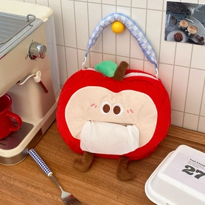 Creative apple-shaped plush tissue box with red soft fabric and hanging handle