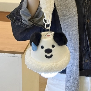 Detail of cartoon puppy plush night light with soft white fur and hanging hook