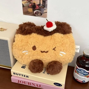 Detailed plush texture of cat-shaped electric hot water bag with cherry decoration