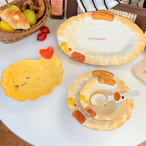 Creative bread themed ceramic tableware set with embossed salad bowls and dessert plates