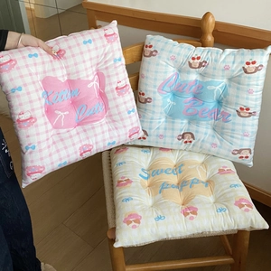 Three-piece set of quilted plaid seat cushions with cute cartoon cat bear dog prints