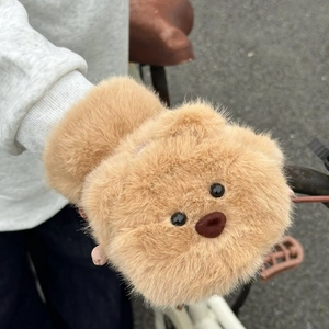 Detailed view of the soft teddy bear plush ear muffs with 3D cute animal features