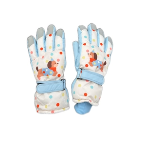 Winter cartoon puppy ski gloves with waterproof fabric and touchscreen fingers