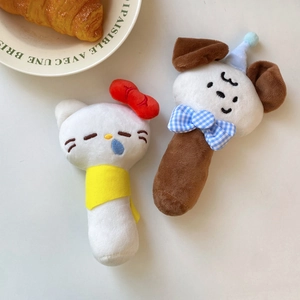 Detailed view of plush animal-shaped handheld makeup mirrors with cute facial embroidery