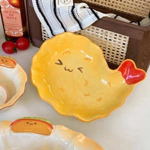 Creative fried shrimp ceramic plate with cute cartoon face for dessert and appetizers
