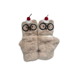 Mitaines amovibles en peluche hibou de dessin animé kaki avec pompons pour l'hiver