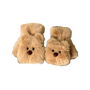 Cute brown plush bear earmuffs with soft faux fur texture for winter windproof protection