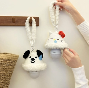 Cartoon plush night light with cute white dog and cat designs for cozy bedroom wall decor