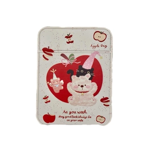 Foldable apple bear makeup mirror in creamy white with cute cartoon illustration