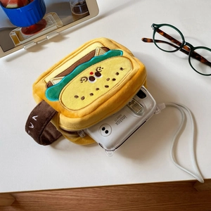 Plush hamburger camera bag for instax mini 11 with soft lining and zipper closure