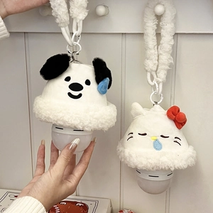 Detail of plush cartoon hanging night lights featuring Pochacco and Hello Kitty styles