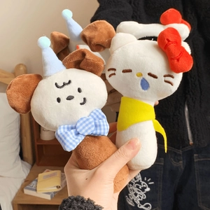 Cute plush handheld makeup mirrors featuring cartoon puppy and cat characters