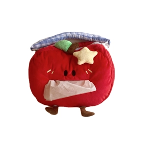 Creative plush tomato tissue box holder with cute cartoon face and hanging loop