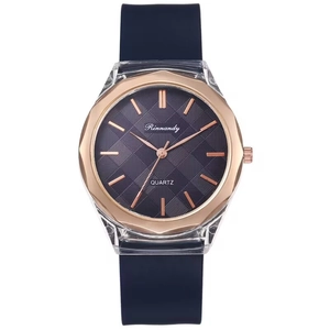 Fashion Quartz Watch With Silicone Strap Transparent Case Geometric Metal Bezel Lattice Dial Casual Wristwatch Unisex