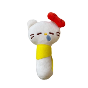 Cute cartoon plush hand mirror with red bow design and sleeping face detail