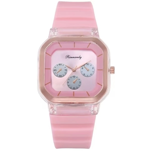Montre À Quartz Carrée Mode Bracelet Silicone Boîtier Résine Transparent Cadran Or Rose Montre Décontractée Pour Femmes