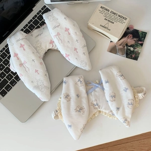 Detail view of lace trim and cute cartoon bunny prints on soft cotton sleep eye masks