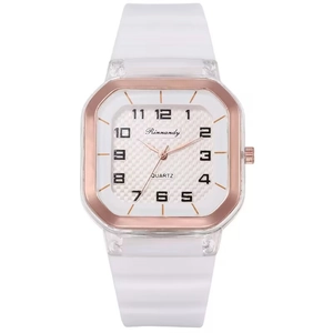 Montre À Quartz Carrée Femmes Mode Décontractée Avec Boîtier Transparent Bracelet En Silicone Cadran À Texture