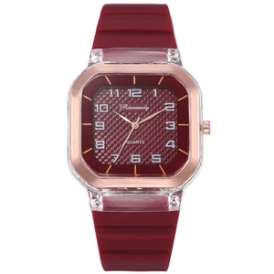 Montre à quartz carrée pour femme avec bracelet en silicone bordeaux et cadre or rose