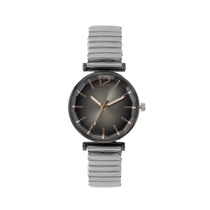 Fashion quartz watch with gradient grey dial and rose gold metal spring strap