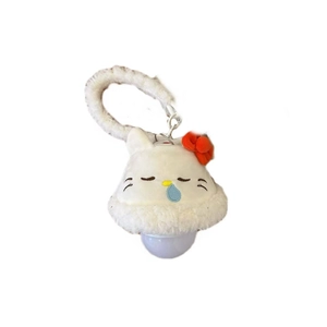 Cartoon white plush cat night light with soft fur texture and hanging hook for bedroom decor
