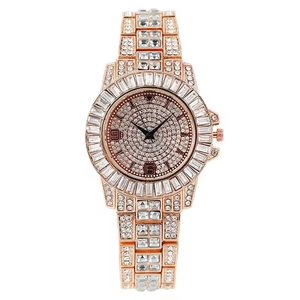 Women Quartz Watch Luxury Full Diamond Encrusted Alloy Steel Band Iced Out Fashion Wristwatch