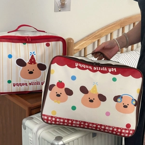 Cute puppy cartoon travel bag set with large capacity and luggage handle sleeve