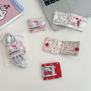 Set of floral cat-themed fabric cable organizers for neat USB wire management