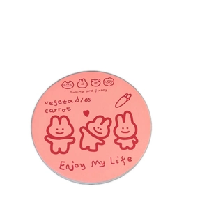 Pink cartoon rabbit ceramic coaster with Enjoy My Life text and round thermal insulation
