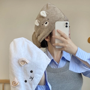 Thick coral fleece hair towel wrap set with cute animal design for fast drying