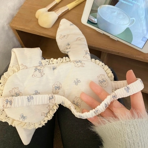 Cute bunny ear sleep mask with lace trim and cartoon print for travel and eye protection