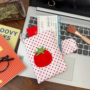 Protège-passeport Mignon En Tissu À Pois Rouges Organisateur De Voyage Pochette À Cartes Broderie Tomate Pour Femmes Filles