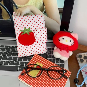 Pochette passeport mignonne à pois avec décoration tomate et fermeture à bouton pression