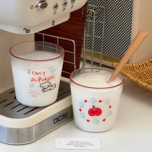 Cartoon Puppy Glass Cup Red Rim High Borosilicate Heat Resistant Milk Water Juice Mug Korean Ins Style Cute
