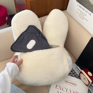 Cute bunny plush hot water bottle set with soft cream-white faux fur cover for winter