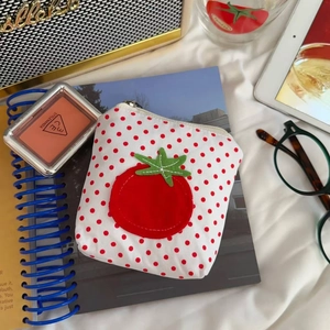 Mini pochette en toile à pois rouges pour rouge à lèvres et écouteurs au quotidien