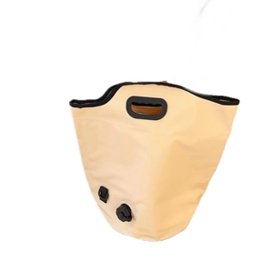 Portable folding foot bath bag in beige PVC with handle and water drainage valve