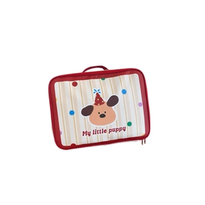 Red cartoon puppy travel tote bag with large capacity and trolley sleeve feature