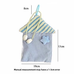 House shaped hanging tissue bag in blue striped fabric with tulip drawstring details