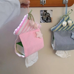 Creative house-shaped hanging tissue holder in striped corduroy with tulip charms