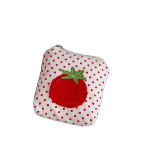 Mini porte-monnaie à pois rouges design tomate avec fermeture éclair et broderie