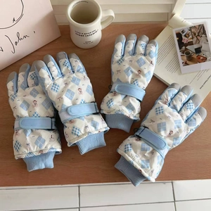 Detail view of thickened winter gloves featuring windproof cuffs and adjustable wrist straps